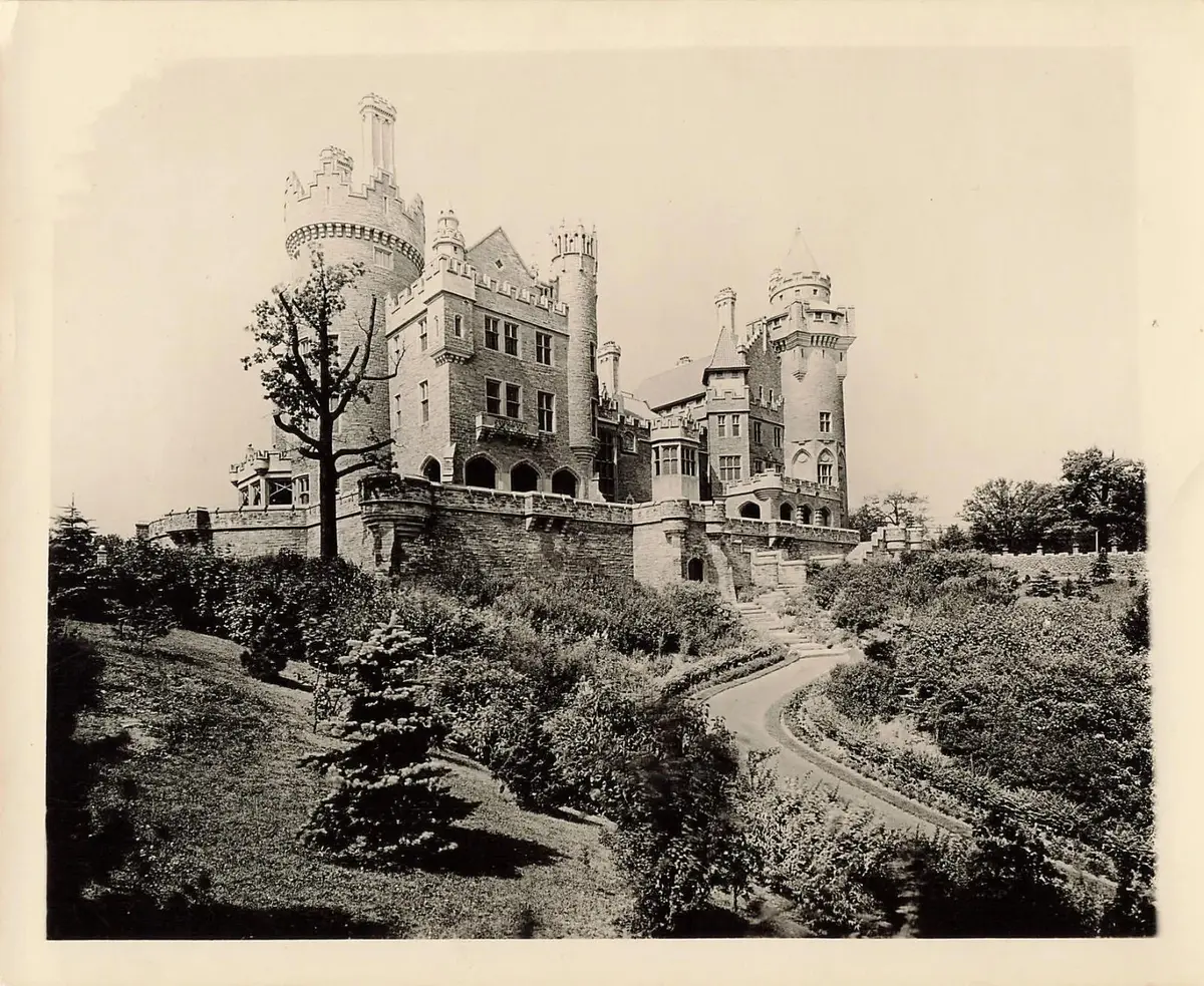 Casa Loma in a photograph from the 1920s, seen across its grounds.