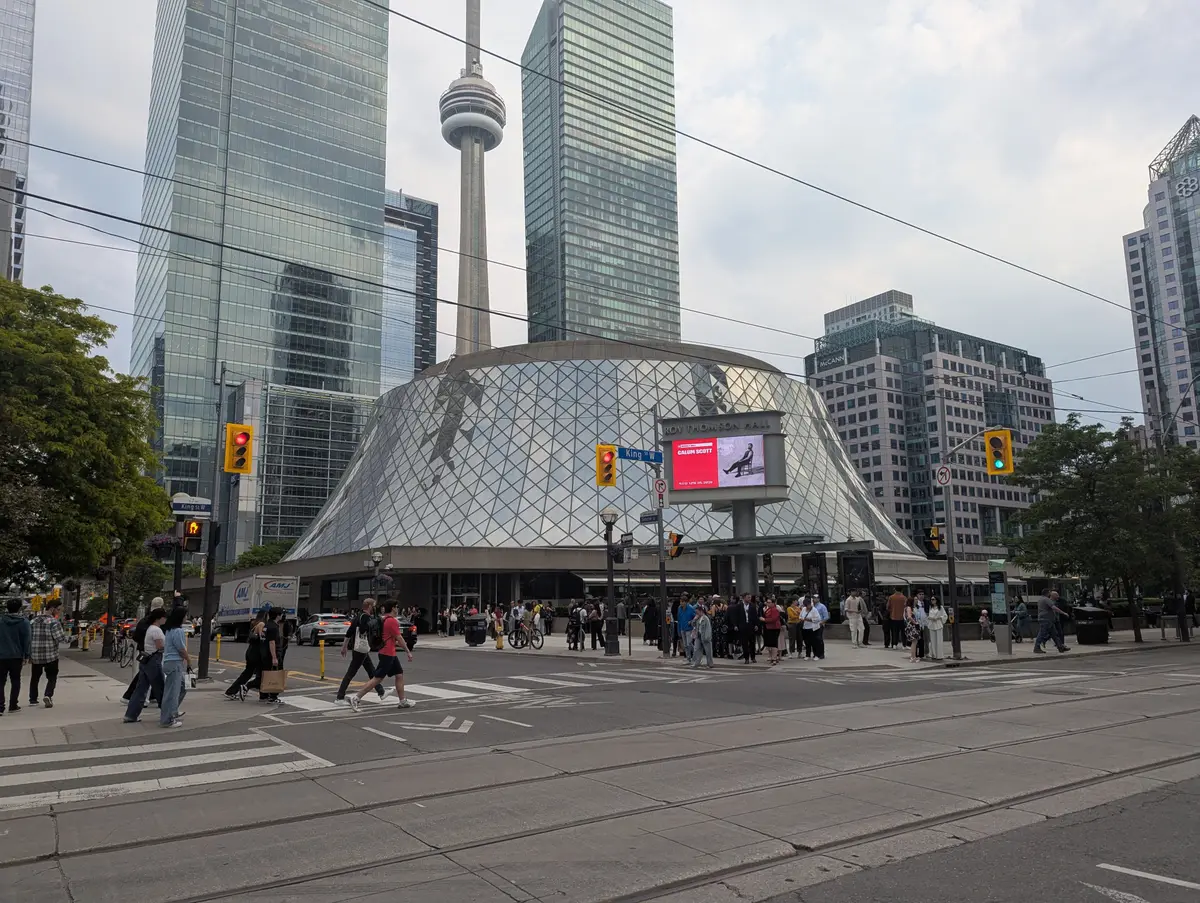 Roy Thomson Hall, with the CN Tower in the background