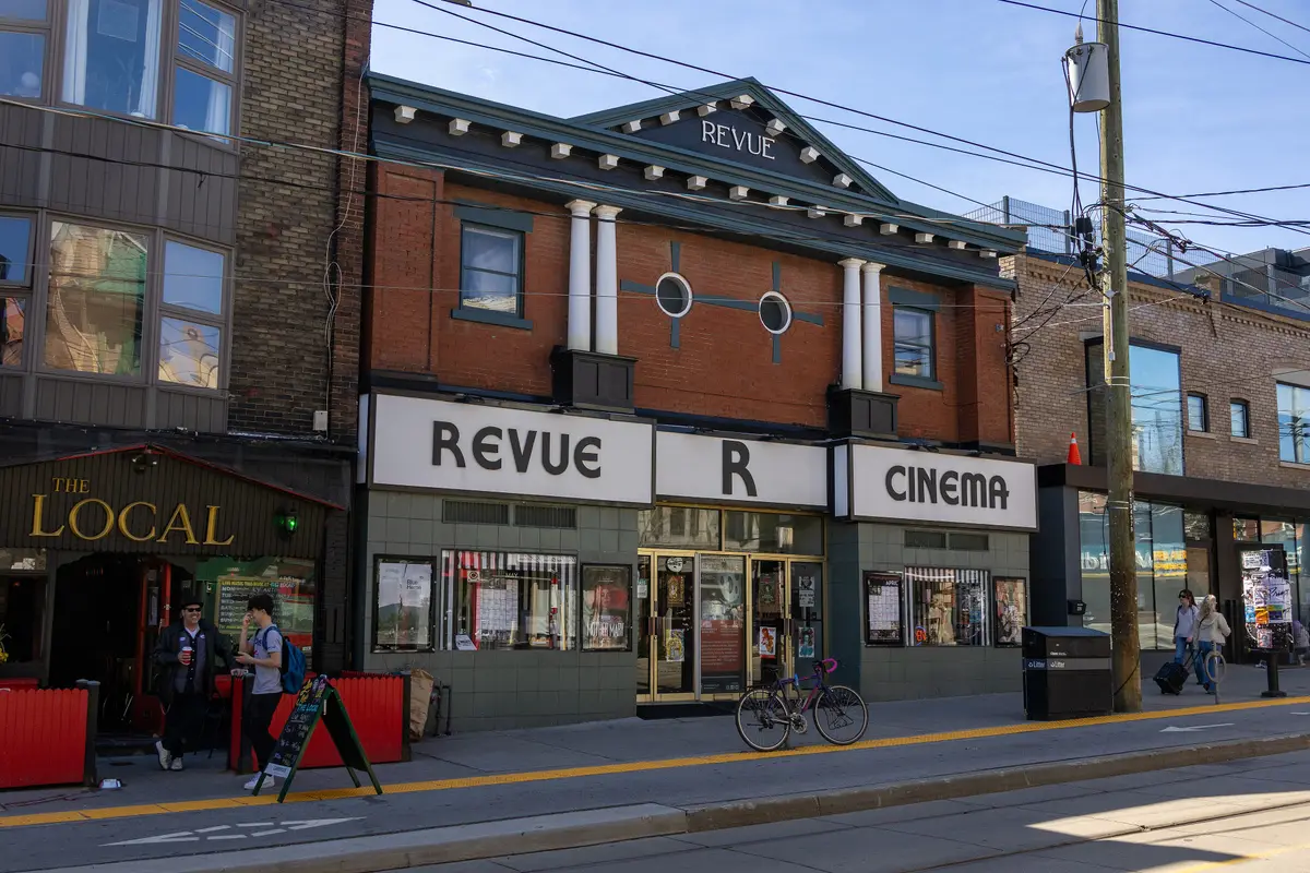 The Revue Cinema sign and entrance on Roncesvalles Avenue