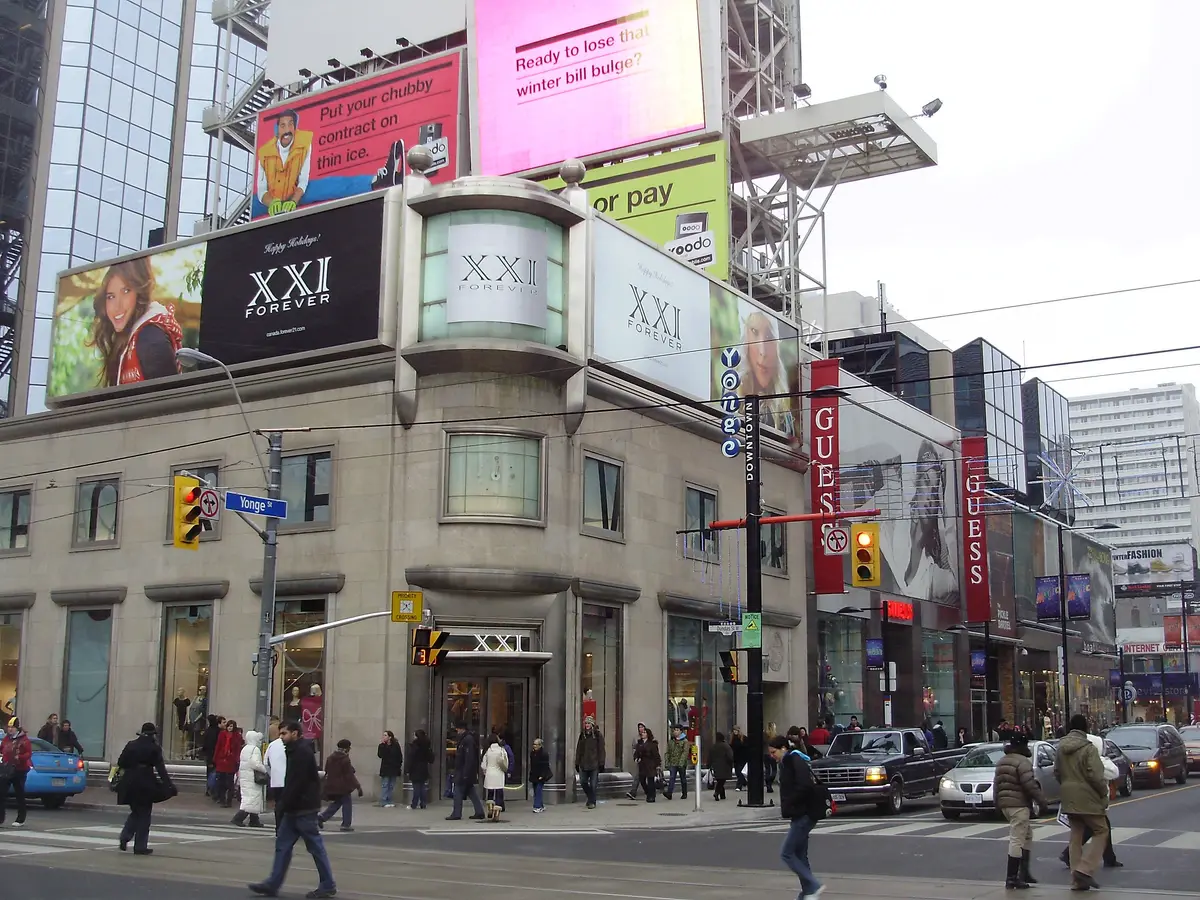 The northwest corner of Yonge and Dundas, photographed in 2008.