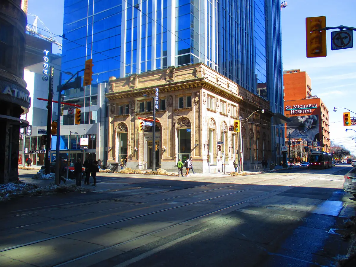 The northeast corner of Yonge and Queen, photographed in 2016.